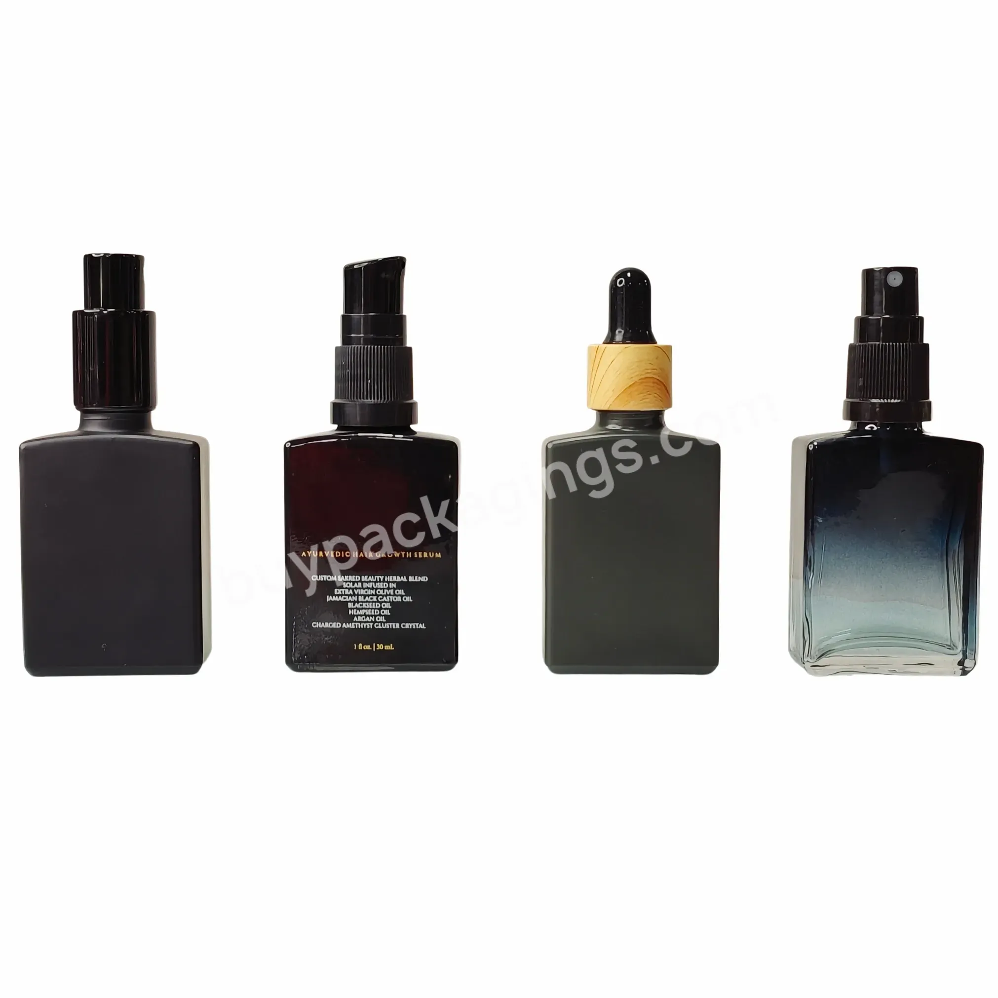 15ml 30ml 50ml 100ml Luxury Square Flat Essential Oil Bottles Matte Frosted Black Essential Oil Dropper Glass Bottle