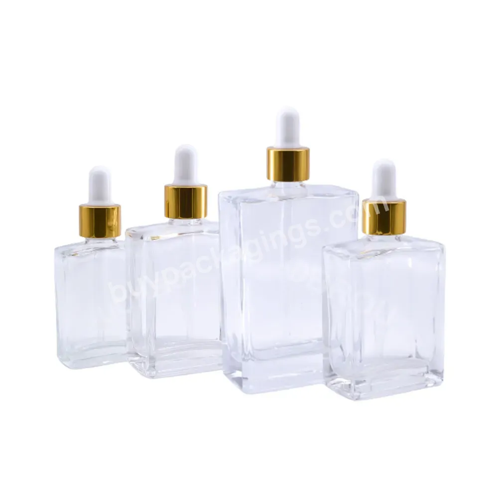 15ml 30ml 50ml 100ml Transparent Rectangle Oil Glass Dropper Bottle Cosmetic Serum Drop Bottle