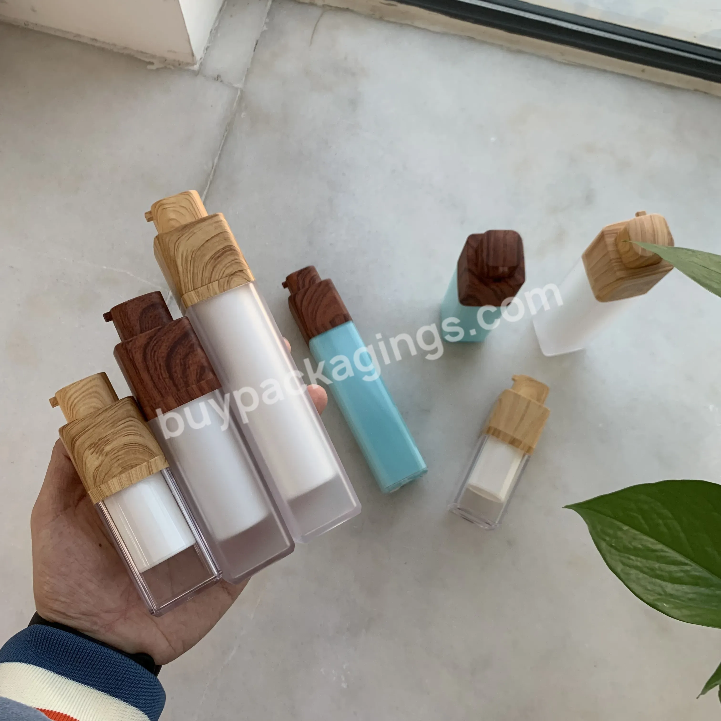 15ml 30ml 50ml Cosmetic Airless Pump Bottle Bamboo Airless Cosmetic Bottles