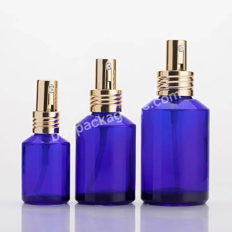 15ml 30ml 60ml 100ml Blue Oblique Shoulder Essential Oil Glass Bottle 1oz 2oz Spray Pump Emulsion Bottle