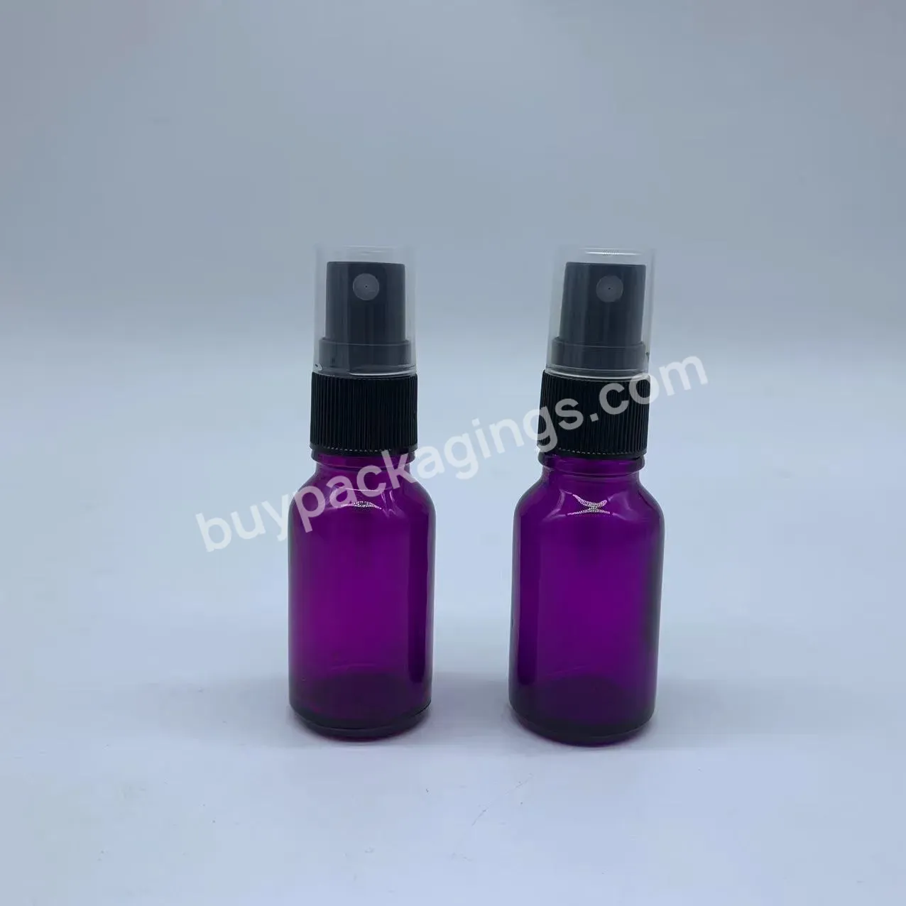 15ml 30ml 60ml Purple Color Thick Bottom Glass Essential Oil Perfume Bottle With Black Mist Sprayer