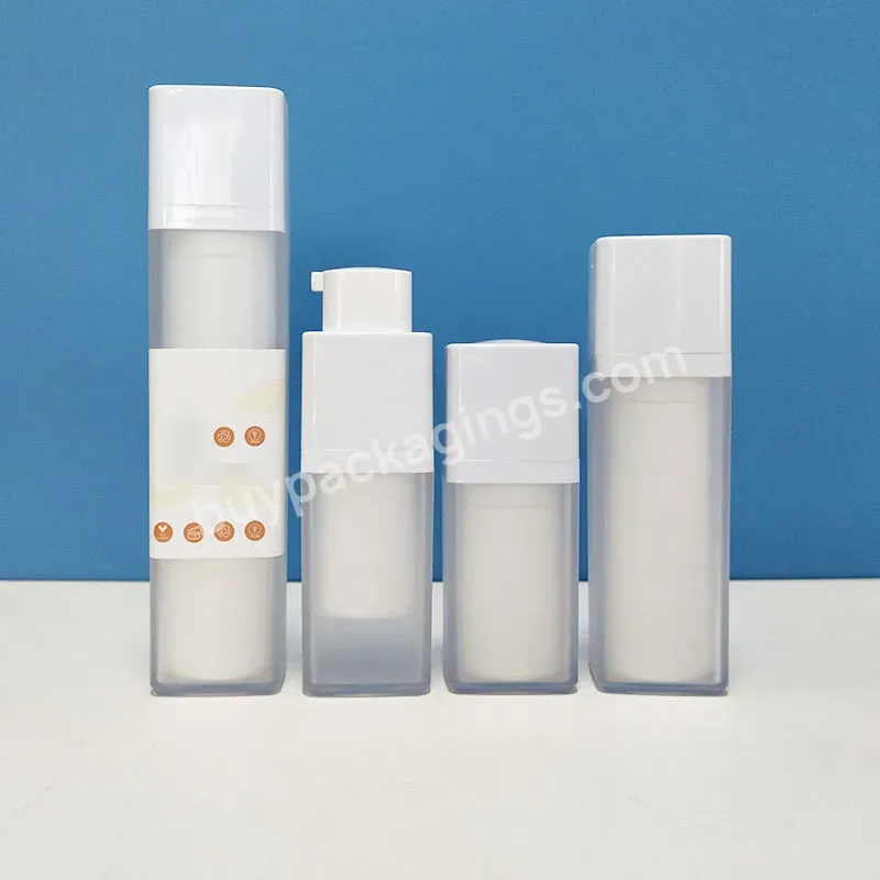 15ml 30ml Facial Serum Packaging Clear Frosted Empty Square Rotating Pump Airless Bottle 50ml With Paper Label