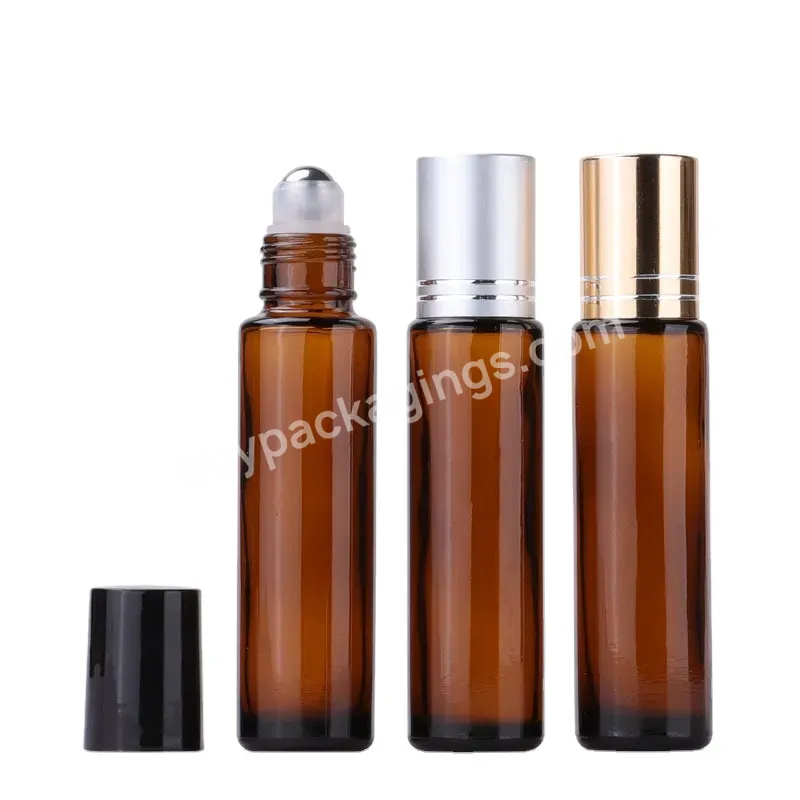 15ml Amber Roll Glass On Roller Bottle With Stainless Steel Refillable Essential Oils Perfume Bottles Containers