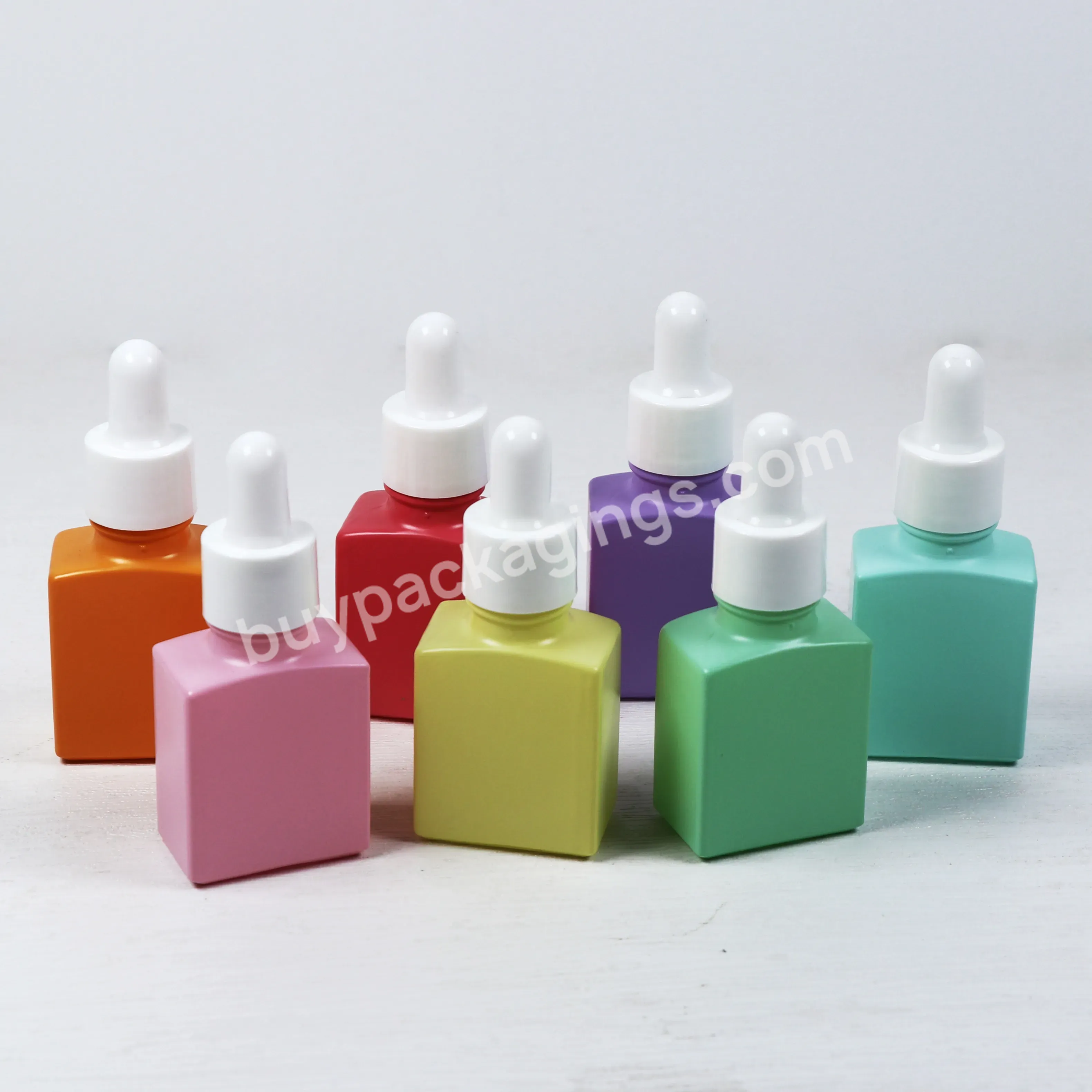 15ml Cosmetic Container Macarone Flat Square Perfume Foundation Empty Colored Glass Dropper Bottle