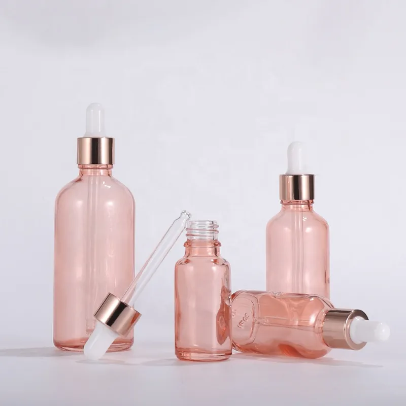 15ml Essential Oil Rose Gold Pink Serum Boston Bottle 30ml Round Dropper Bottle With Pipette