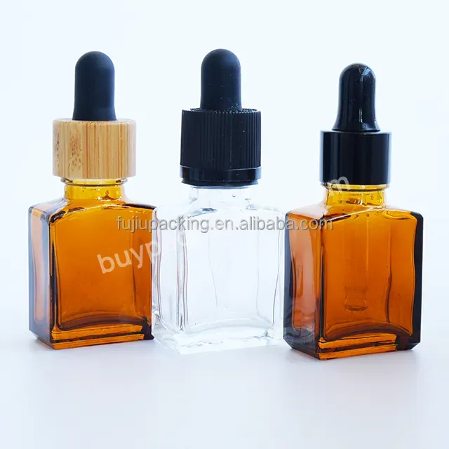 15ml Perfume Essential Oil Clear Amber Rectangle Glass Dropper Bottle With Gold Silver Bamboo Cap - Buy 15ml Perfume Essential Oil Dropper Bottle With Gold Silver Cap,Rectangle Square Glass Bottle 30ml With Pipette Bamboo Cap,30ml 50ml 100ml Flat Sho