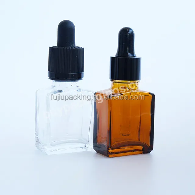 15ml Perfume Essential Oil Clear Amber Rectangle Glass Dropper Bottle With Gold Silver Bamboo Cap