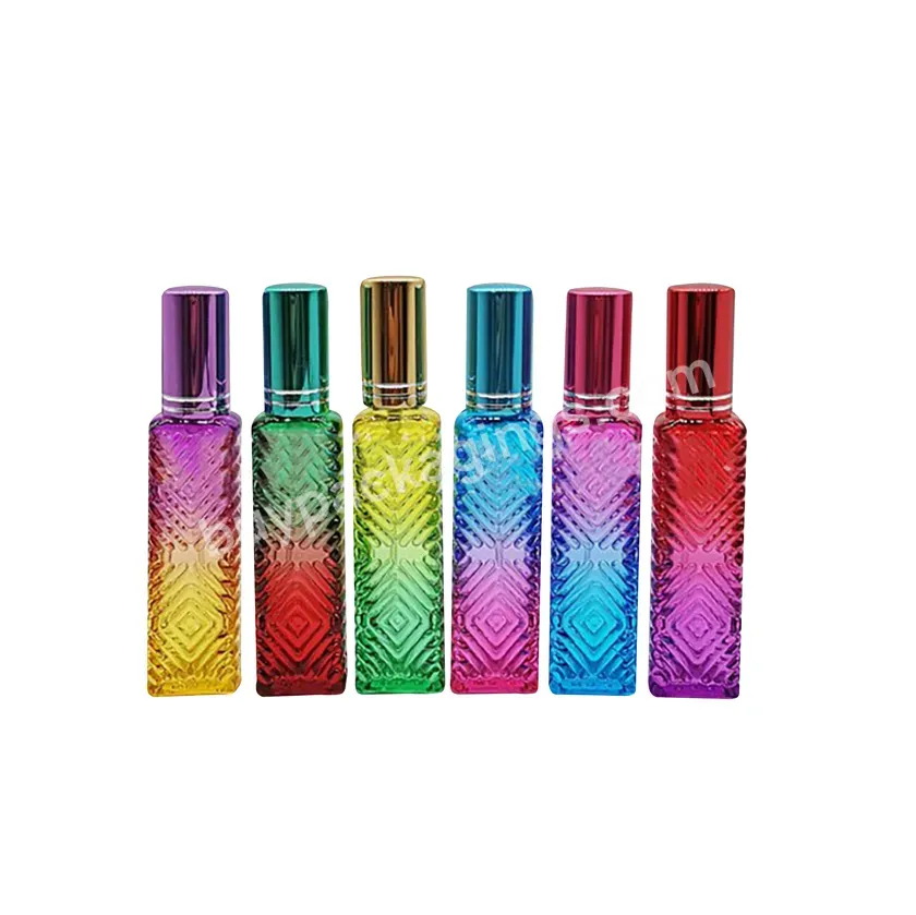 15ml Wholesale Stock Mix Colors Gradient Color Square Striped Perfume Spray Glass Bottle With Colored Lined Cap