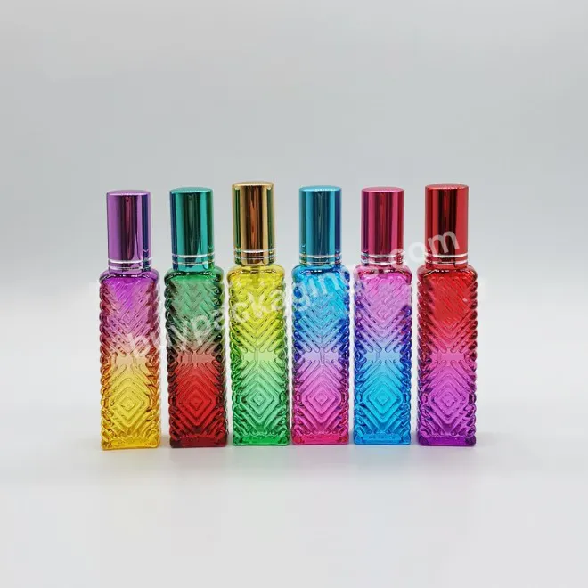 15ml Wholesale Stock Mix Colors Gradient Color Square Striped Perfume Spray Glass Bottle With Colored Lined Cap