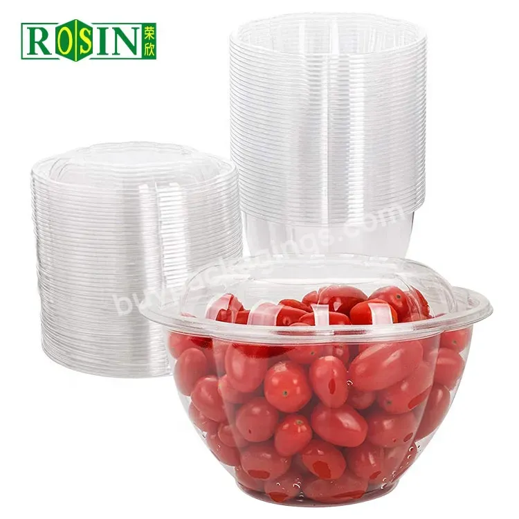 16 40oz Pet Take Away Clear Disposable Fruit Salad Bowl Plastic Round Food Bowls With Lids