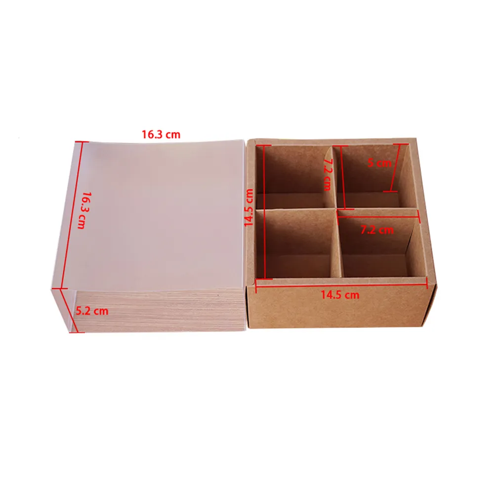 16.3*16.3*5.2cm Four grid Kraft paper box for packaging chocolate