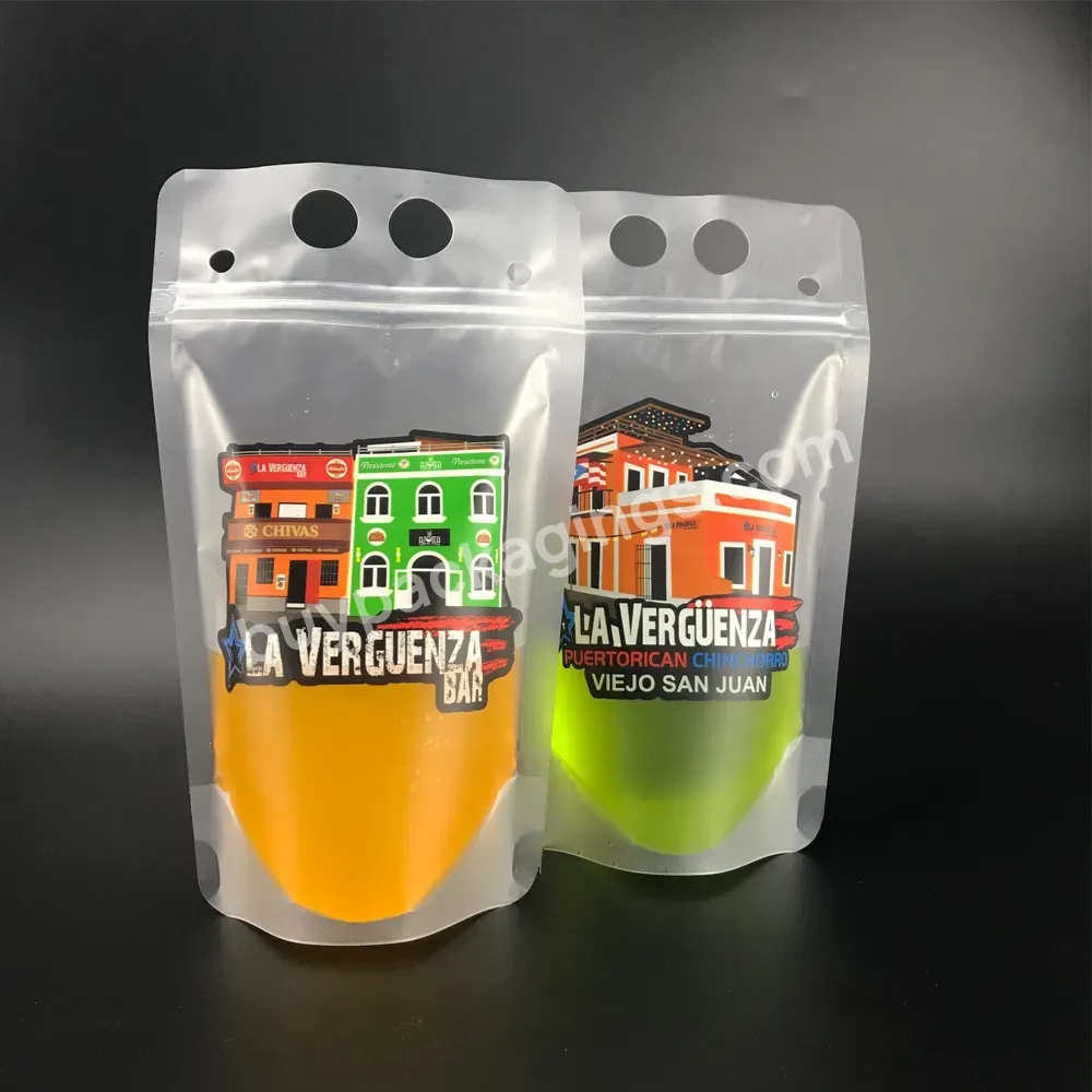 16oz Custom Printing Reclosable Zipper Frosted Take Away Plastic Bag For Juice Beverage Packaging