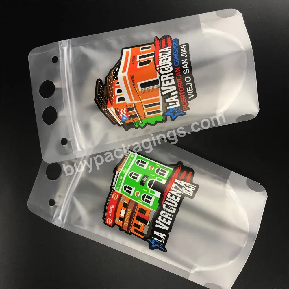 16oz Custom Printing Reclosable Zipper Frosted Take Away Plastic Bag For Juice Beverage Packaging