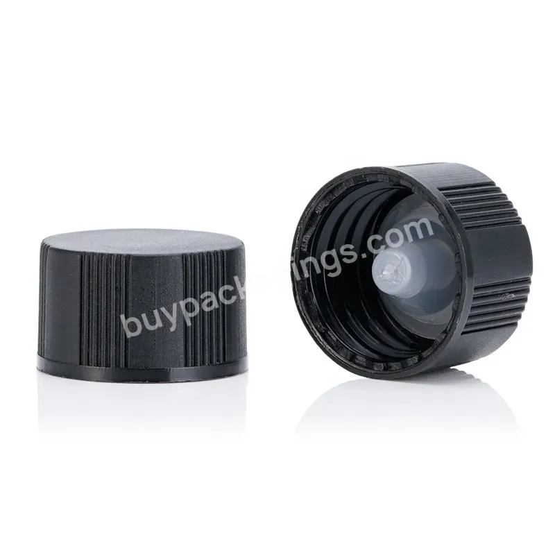 18mm 18-400 Black Ribbed Phenolic Cap Urea Cap With Poly Cone Liner Glass Essential Oil Bottle Cap