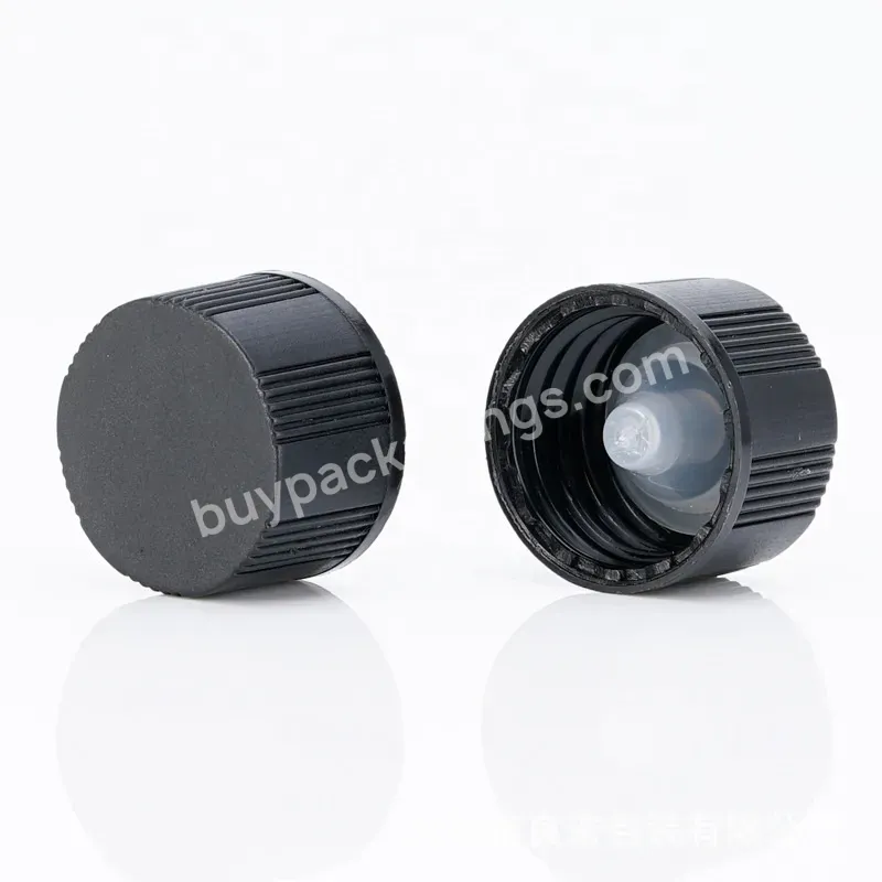 18mm 18-400 Black Ribbed Phenolic Cap Urea Cap With Poly Cone Liner Glass Essential Oil Bottle Cap