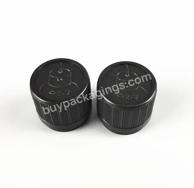 18mm Black Color Plastic Tamper Evident Tamper Proof Pilfer Proof Cap With Plugs For Glass Essential Oil Bottles