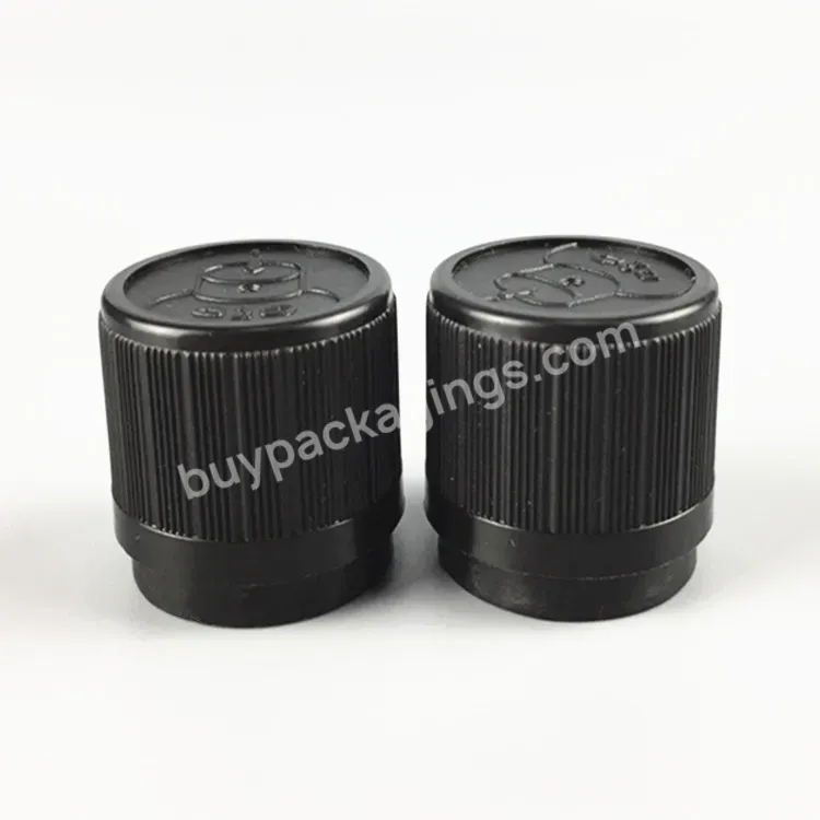 18mm Black Color Plastic Tamper Evident Tamper Proof Pilfer Proof Cap With Plugs For Glass Essential Oil Bottles