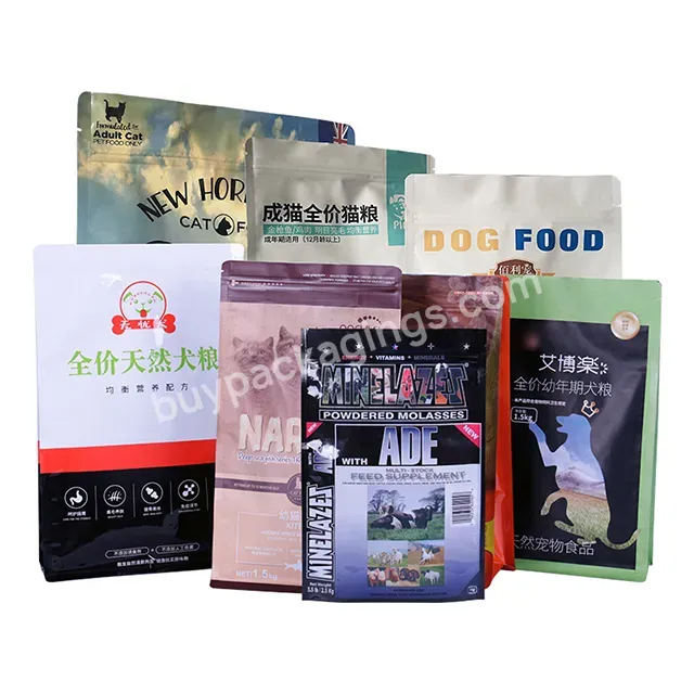 1kg 2kg 2.5kg Plastic Stand Up Flat Square Bottom Eight-side Seal Packaging Bag Recycle Pet Dog Cat Food Treat Ziplock Pouch