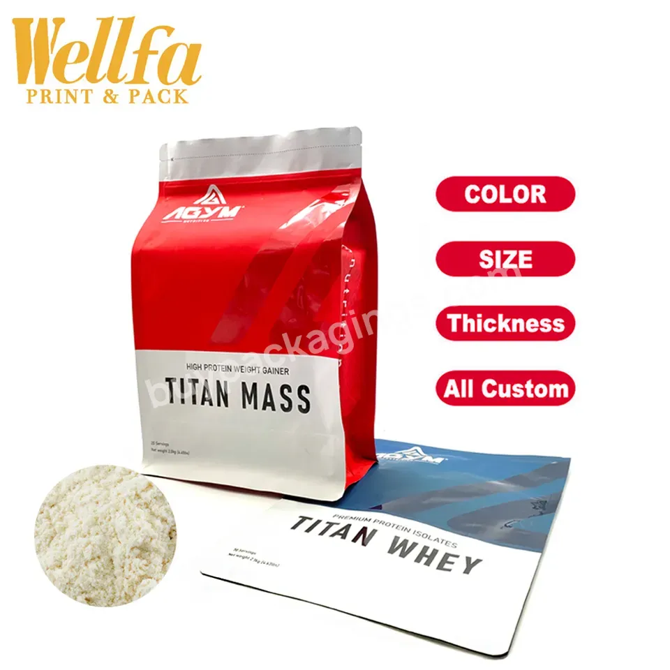 1kg 5kg Custom Logo Biodegradable Disposable Private Label Big Sack Food Ziplock Pouch Whey Protein Powder Packaging Bag