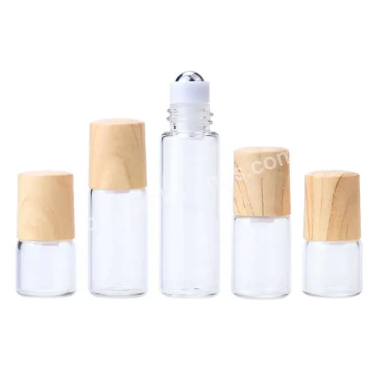 1ml 2ml 3ml 5ml Clear Essential Oil Roller Perfume Bottle Woodgrain Lid And Glass Roll On Vials For Travel Cosmetic Container