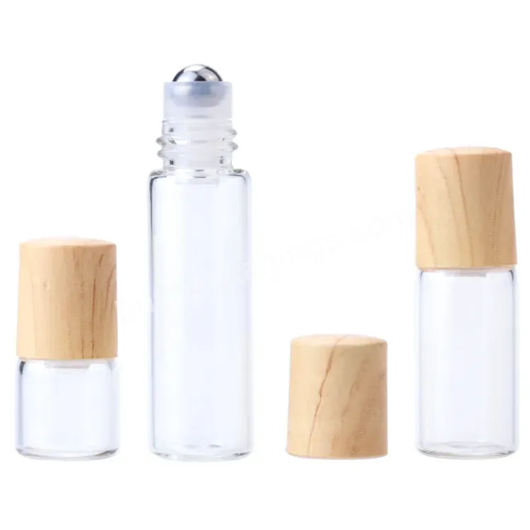 1ml 2ml 3ml 5ml Clear Essential Oil Roller Perfume Bottle Woodgrain Lid And Glass Roll On Vials For Travel Cosmetic Container