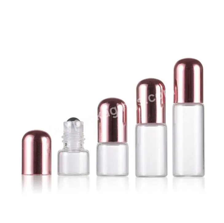 1ml 2ml 3ml 5ml Clear Perfume Glass Roll On Bottle With Round Rose Gold Cap