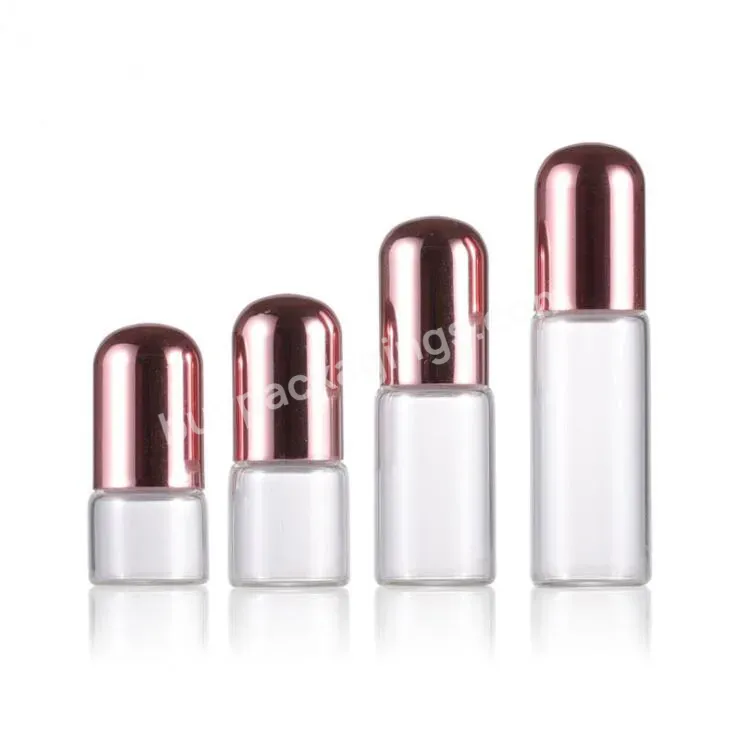 1ml 2ml 3ml 5ml Clear Perfume Glass Roll On Bottle With Round Rose Gold Cap