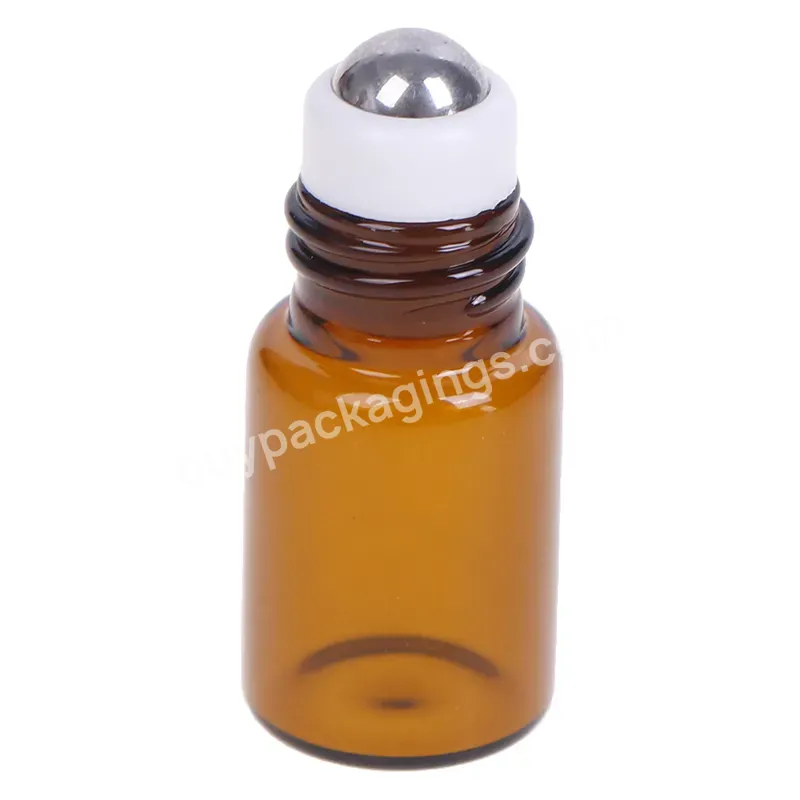 1ml 2ml 3ml Amber Perfume Glass Roll On Bottle Glass Vial Tube Wholesale Stainless Steel Roller Glass Bottle With Metal Roll On