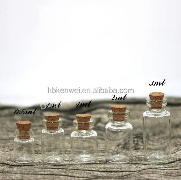 1ml 2ml 3ml Clear Empty Glass Bottles Vial Cork Stopper