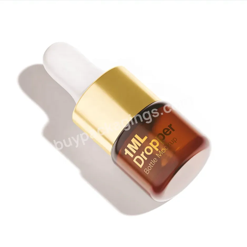 1ml 2ml 3ml Cosmetic Custom Small Amber Glass Dropper Bottle With Gold Cap For Serum Essential Oil Packaging