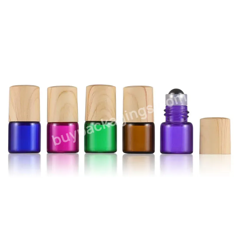 1ml Amber/green/blue/purple/pink Glass Roll On Bottle With Metal Ball Thin Glass Roller Essential Oil Vials Perfume Wood Cap