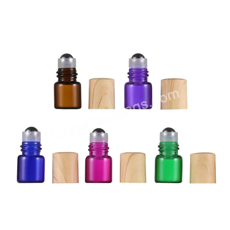 1ml Amber/green/blue/purple/pink Glass Roll On Bottle With Metal Ball Thin Glass Roller Essential Oil Vials Perfume Wood Cap