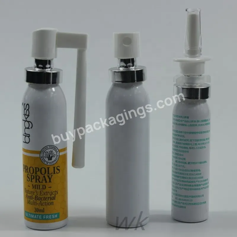 1oz 0.5oz Empty Refillable White Aluminum Medical Mouth Oral Spray Bottles Pump Sprayer Container Vial Pot For Saline Water Wash