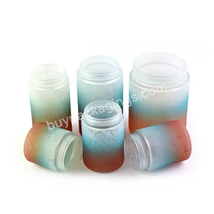 1oz 2oz 3oz 4 Ounce 5oz Dry Storage Spray Straight Wall Wide Mouth Frosted Blue Child Resistant Round Top Shelf Glass Jar