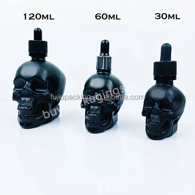 1oz 2oz 4oz Beard Oil Skull Glass Bottle Matte Black Cosmetic Essential Oil Glass Bottle With Spiral Child Proof Cap Wholesale