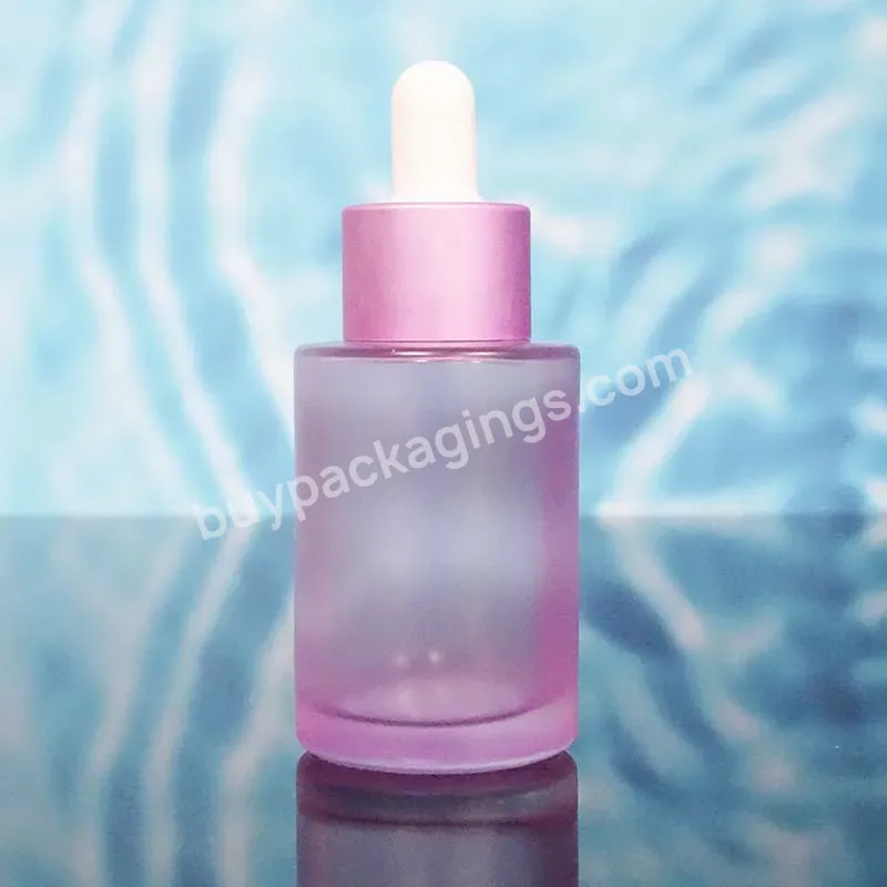 1oz 30ml 50ml Pink Flat Shoulder Round Frosted Glass Dropper Bottle With Dropper Lids