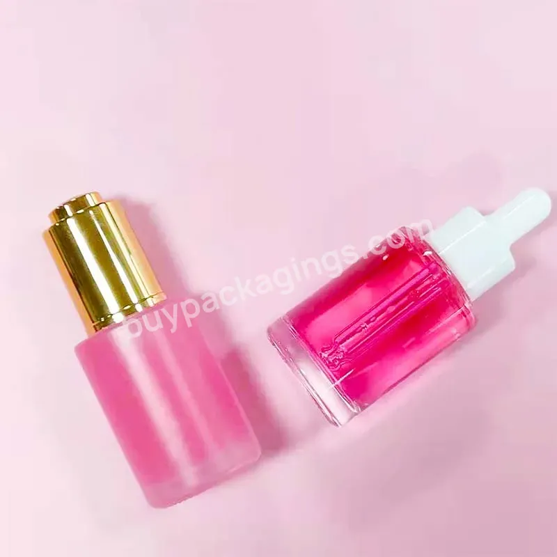 1oz 30ml 50ml Pink Flat Shoulder Round Frosted Glass Dropper Bottle With Dropper Lids