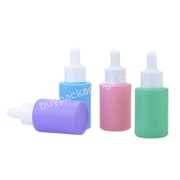 1oz 30ml Essential Oil Bottle Macaron Color Pink Purple Green Blue Glass Dropper Bottles For Cosmetic Packaging