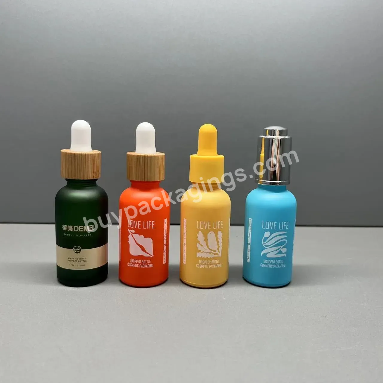 1oz 30ml Fancy Custom Matte Green Color Glass Essential Oil Pipette Bottle With Bamboo Dropper