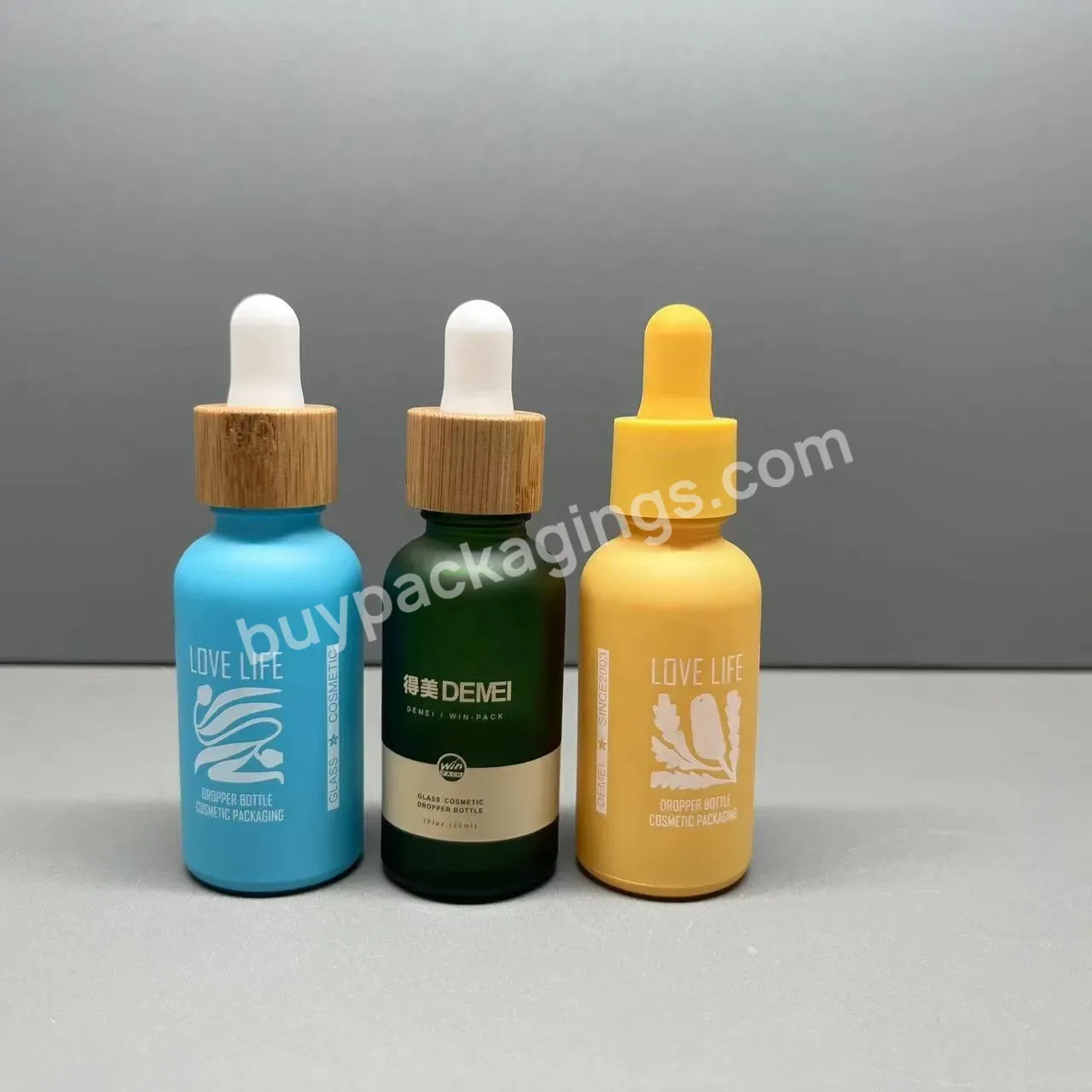 1oz 30ml Fancy Custom Matte Green Color Glass Essential Oil Pipette Bottle With Bamboo Dropper