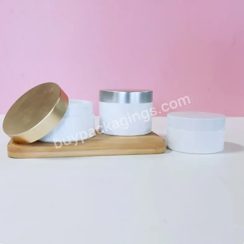 1oz 50ml 100ml Thick Wall White Plastic Cosmetic Body Scrub Butter Jars With Black White Aluminum Gold Sliver Lids