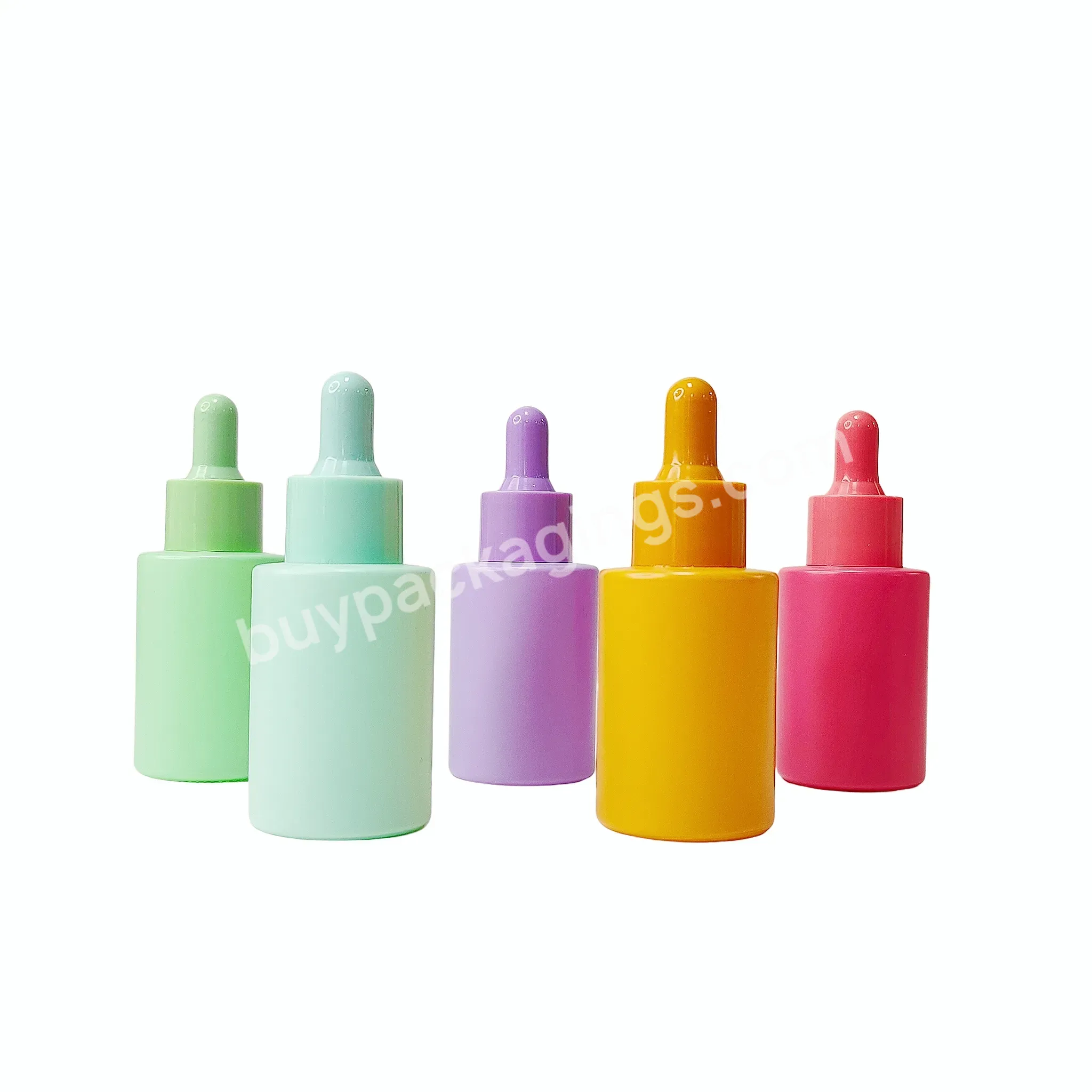 1oz Customized Matte Face Cream Hair Oil Essential Oil Serum Blue Green Pink Purple Red Flat Shoulder Glass Dropper Bottle