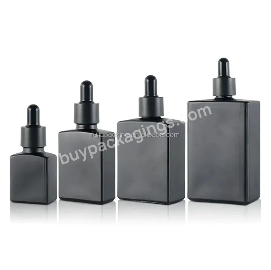 1oz Rectangular Beard Essential Oil Bottles 30ml 50ml 100ml Rectangle Frosted Matte Black Dropper Square Glass Bottle