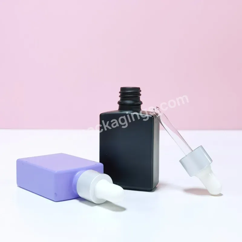 1oz Rectangular Mens Beard Essential Oil Bottles Rectangle Colorful Dropper Square Glass Bottle 30ml With Pipette Cap