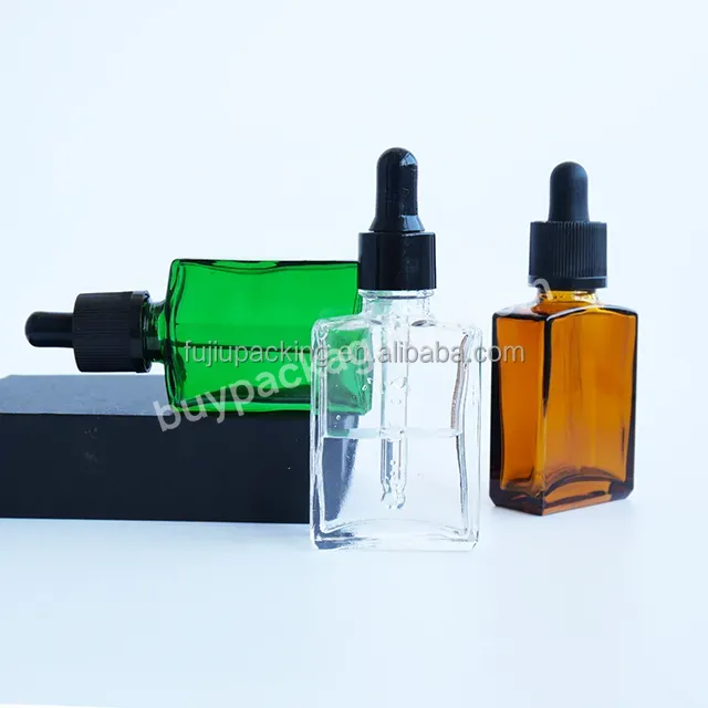 1oz Rectangular Mens Beard Essential Oil Bottles Rectangle Frosted Matte Black Dropper Square Glass Bottle 30ml With Pipette Cap