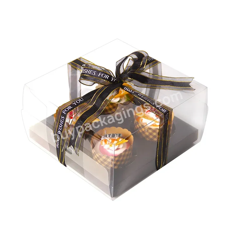 2 4 6 12 Clear Cupcake Box Muffin Cake Box Packaging With Ribbon Dessert Food Box For Bakery Macaron Chocolates With Logo Print