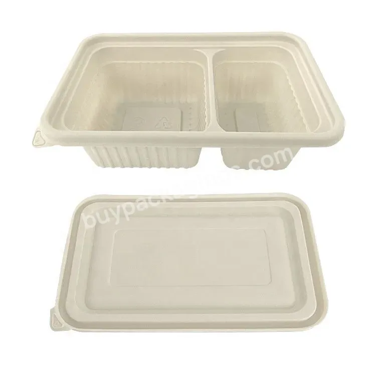 2 Compartment Corn Starch Degrade Disposable Takeout Lunch Bento Box Plastic Food Meal Prep Containers