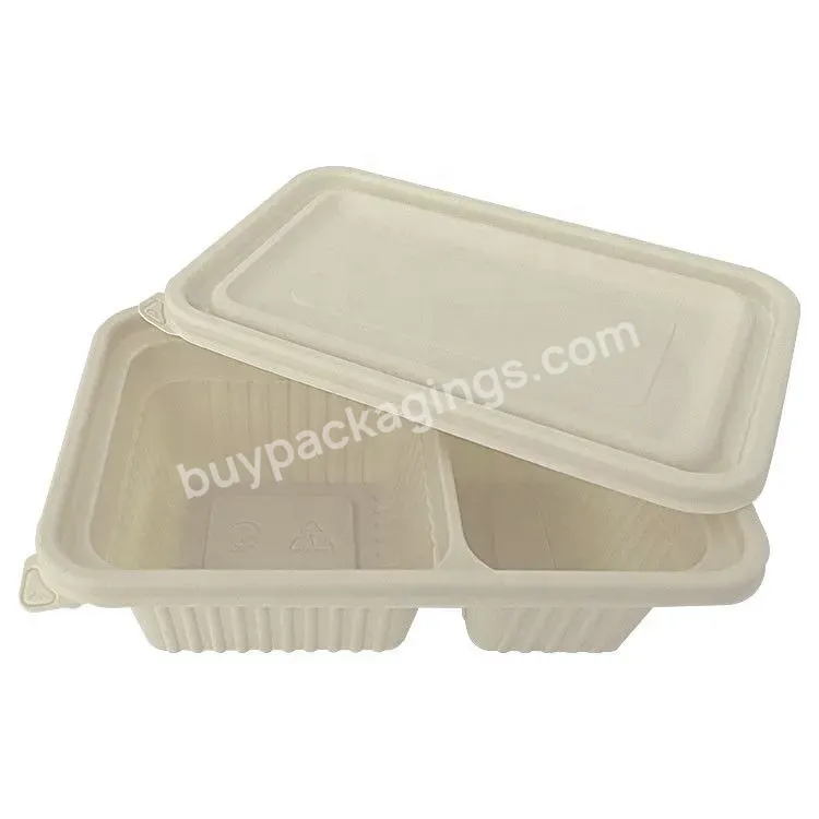 2 Compartment Corn Starch Degrade Disposable Takeout Lunch Bento Box Plastic Food Meal Prep Containers