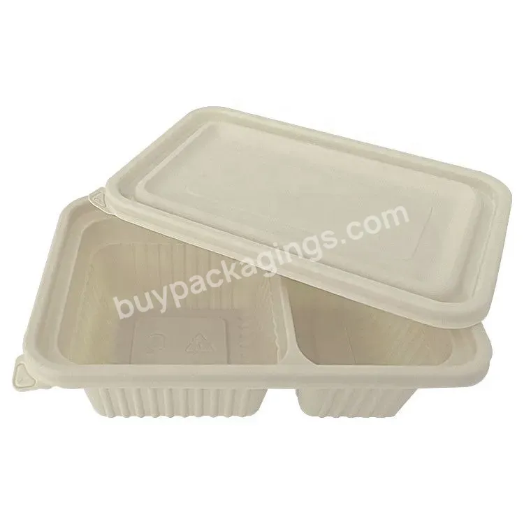 2 Compartment Corn Starch Microwava Safe Biodegradable Lunch Bento Box Plastic Food Meal Prep Containers