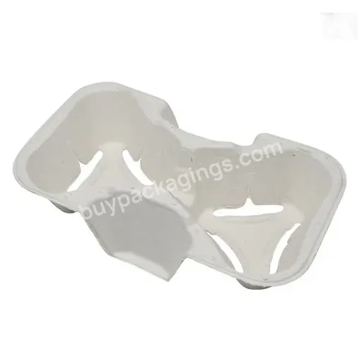 2 Cup Moulded Pulp Fiber Carriers Paper Pulp Carrier Tray For Two Disposable Drinking Cups Compostable Cup Holder